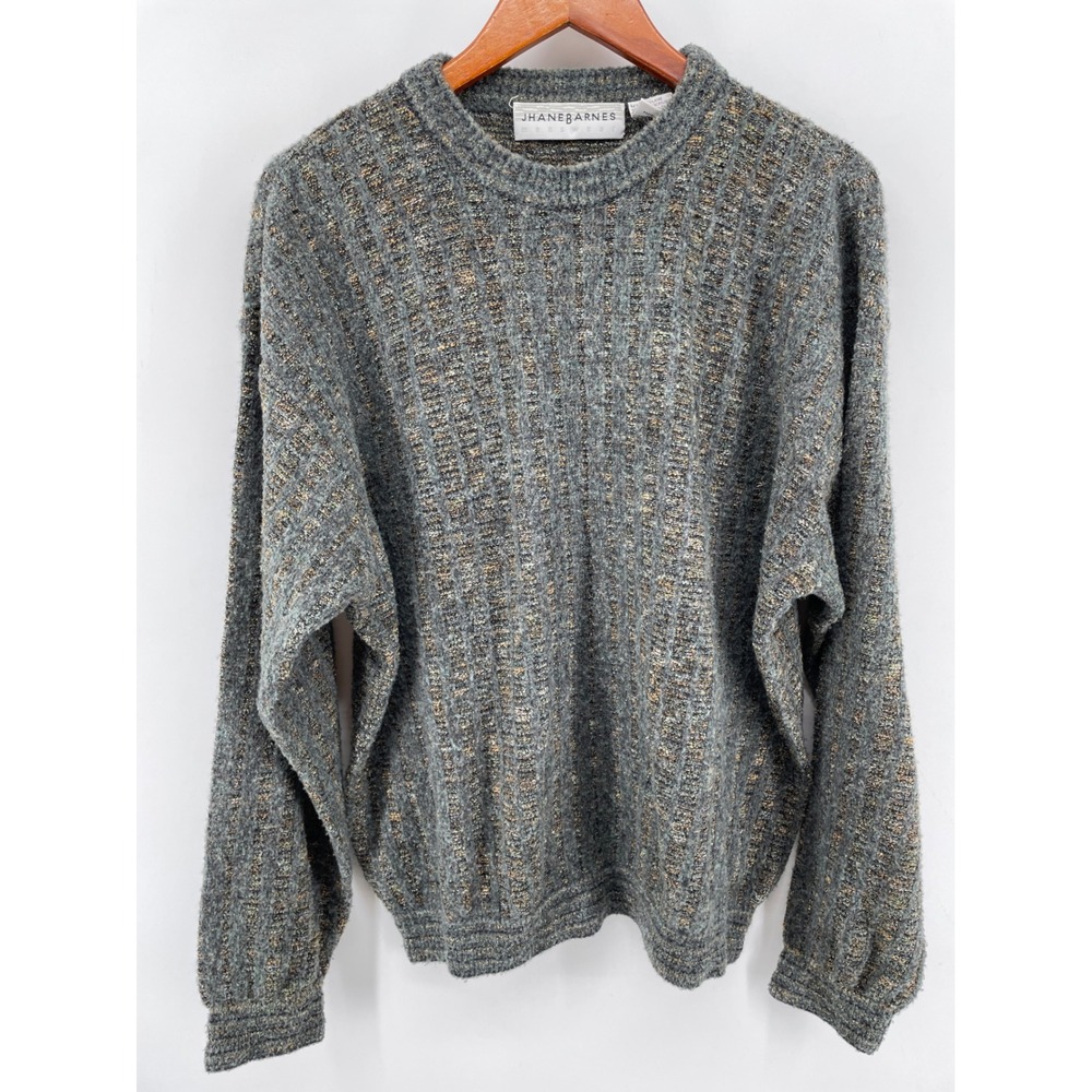 Jhane Barnes Sweater Mens Medium Gray Wool Blend Ribbed Knit Vintage Academia